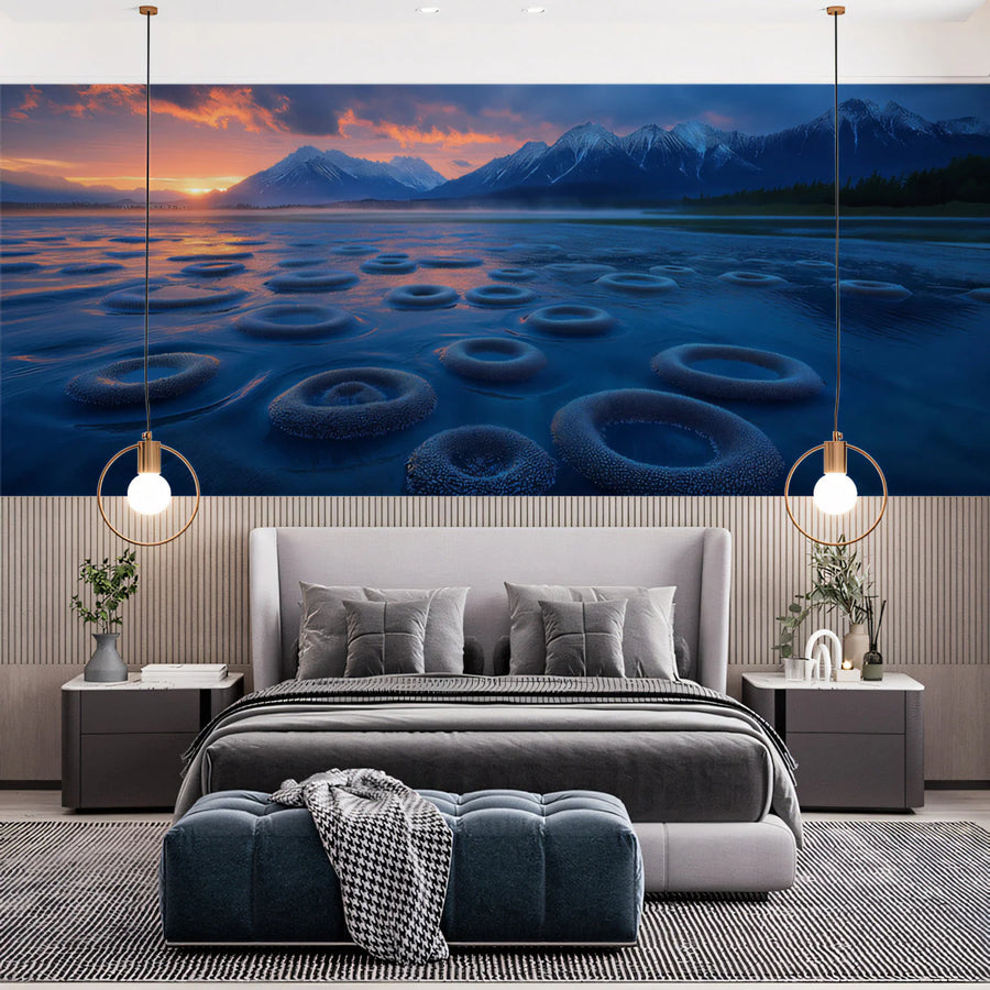 Mountain Lake Sunset Mural Wallpaper —Dreamy Nature Landscape Mural Wallpaper