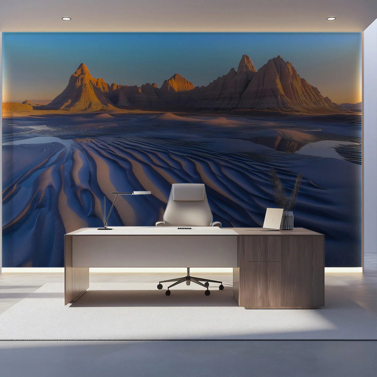 Golden Desert Peaks Mural Wallpaper —Natural Horizon Landscape Mural Wallpaper - pure wallpaper artwork
