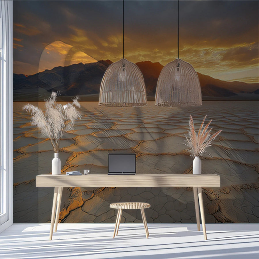 Desert Salt Flat Sunset Mural Wallpaper — Warm Horizon View Mural Wallpaper