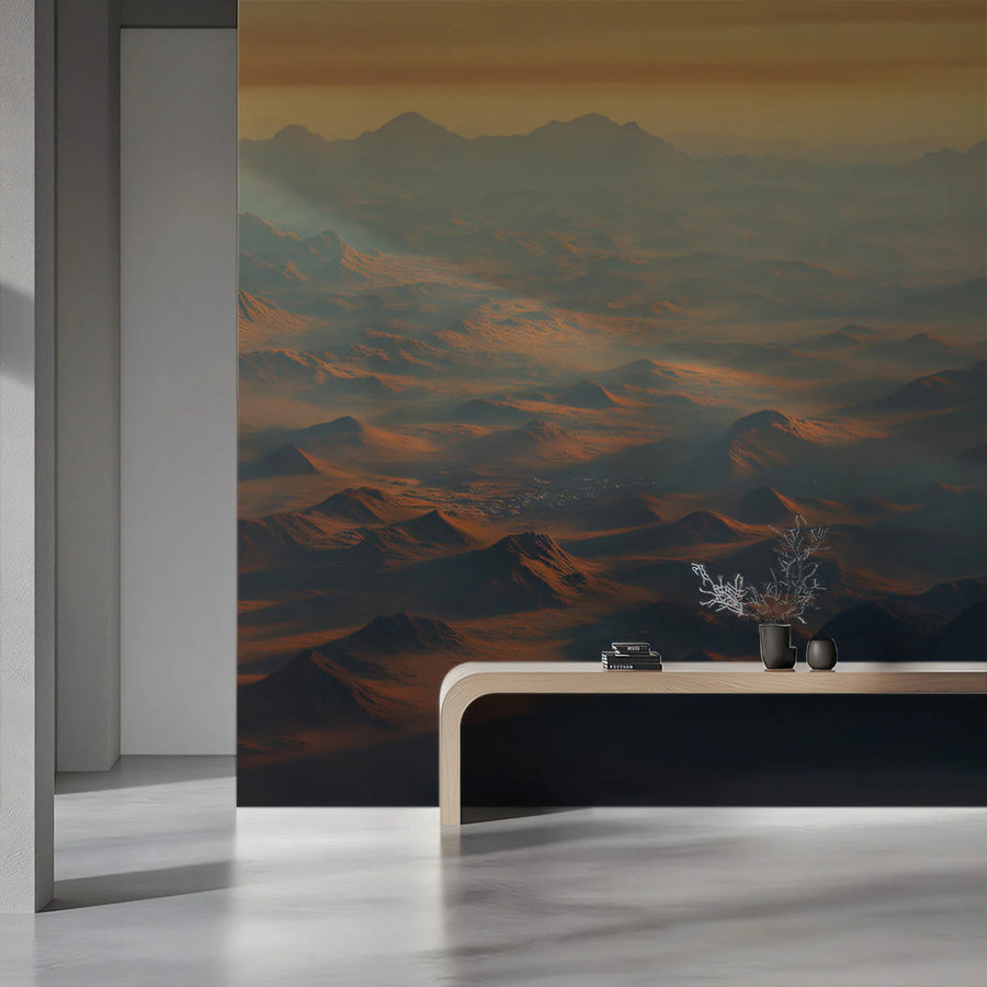 Golden Desert Horizon Mural Wallpaper — Warm Vast Landscape Mural Wallpaper