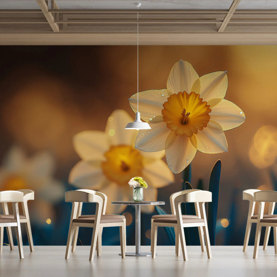 Sun-Kissed Daffodil Floral Mural Wallpaper — Warm Botanical Design Mural Wallpaper