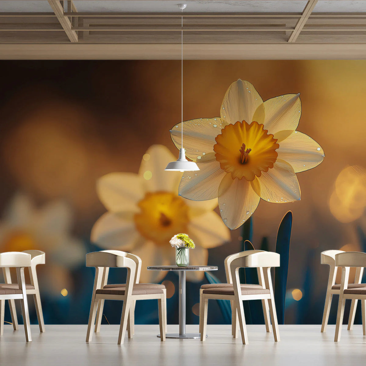 Sun-Kissed Daffodil Floral Mural Wallpaper — Warm Botanical Design Mural Wallpaper - pure wallpaper artwork