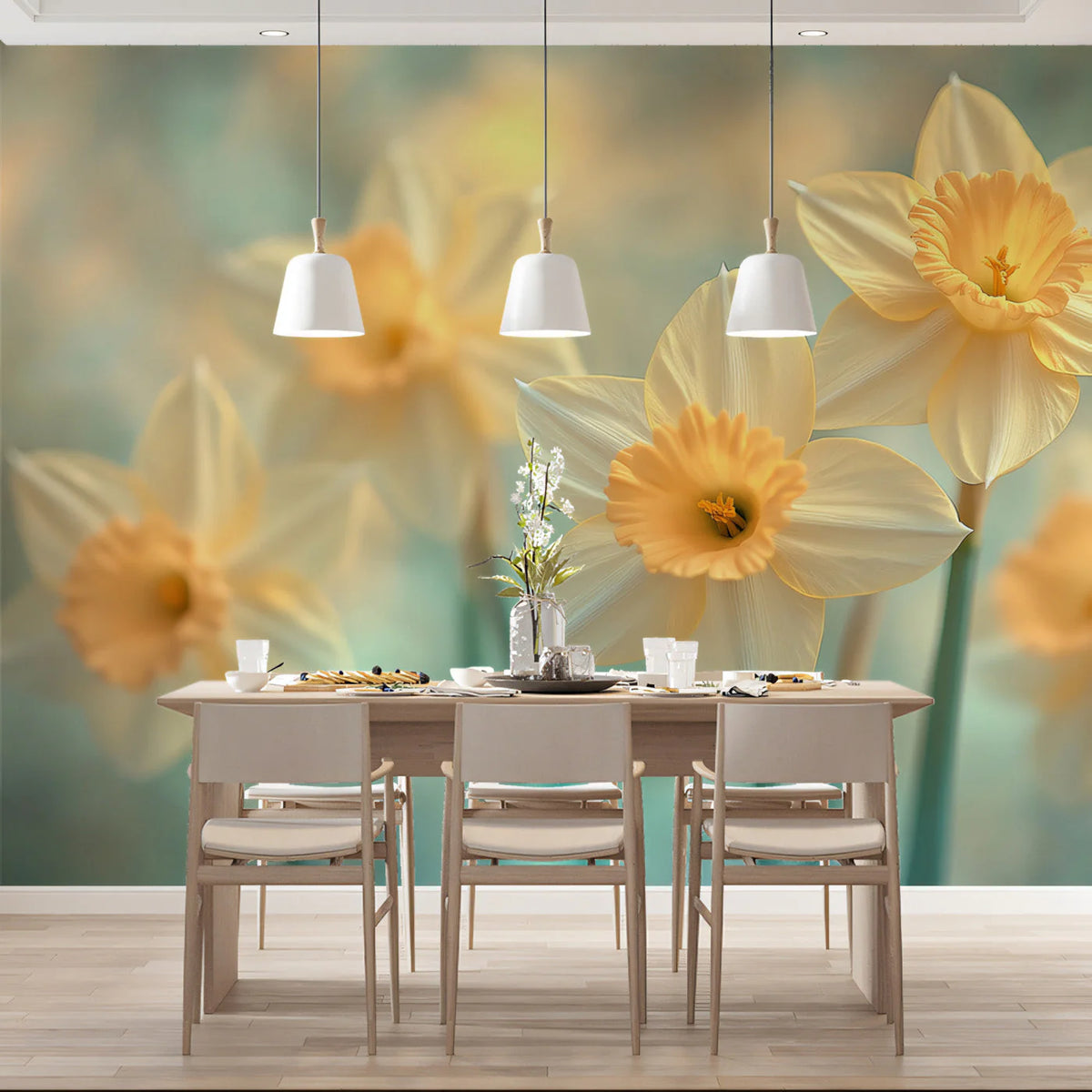 Sun-Kissed Daffodil Floral Mural Wallpaper — Soft Botanical Decor Mural Wallpaper - pure wallpaper artwork