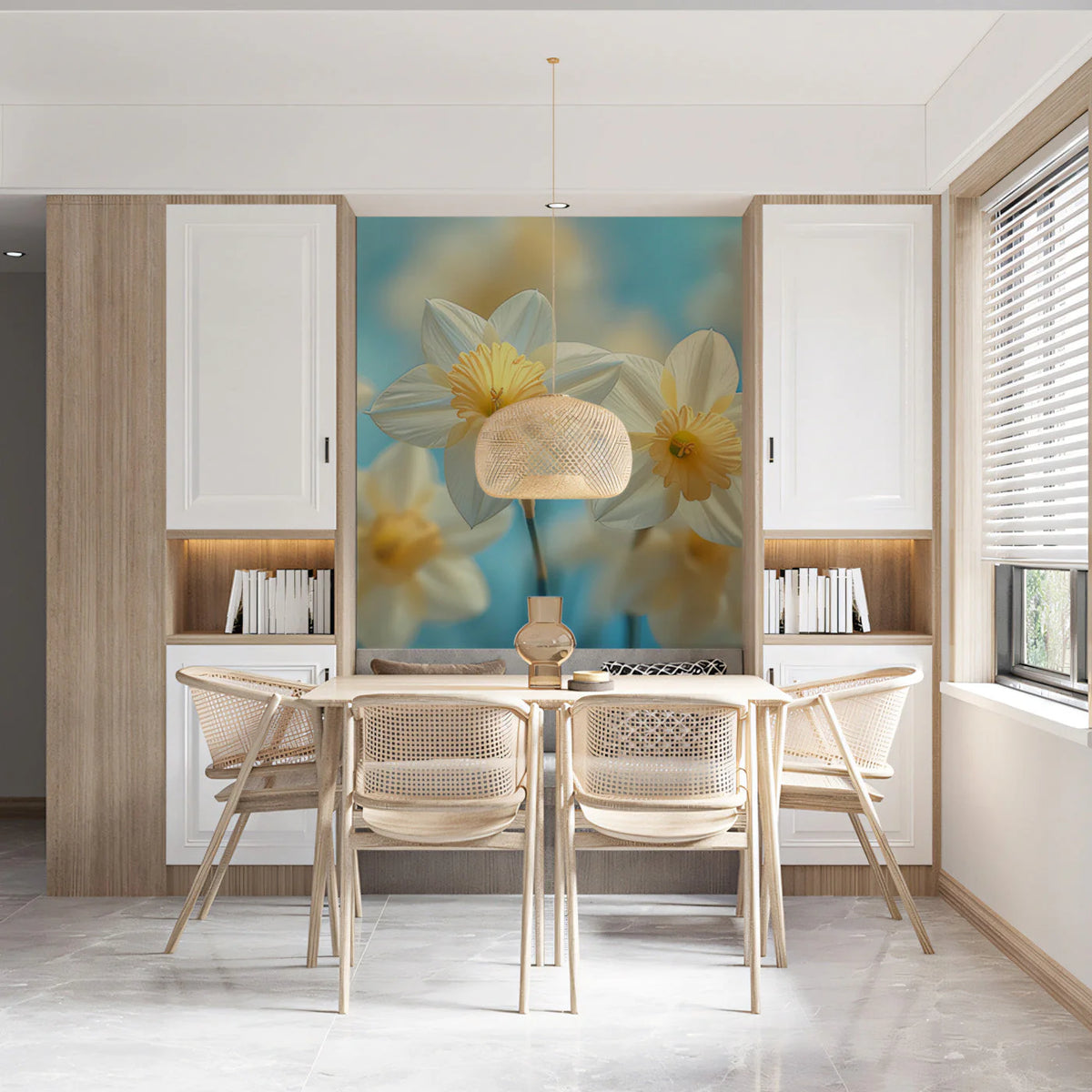 Spring Daffodil Floral Mural Wallpaper — Soft Botanical Art Mural Wallpaper - pure wallpaper artwork