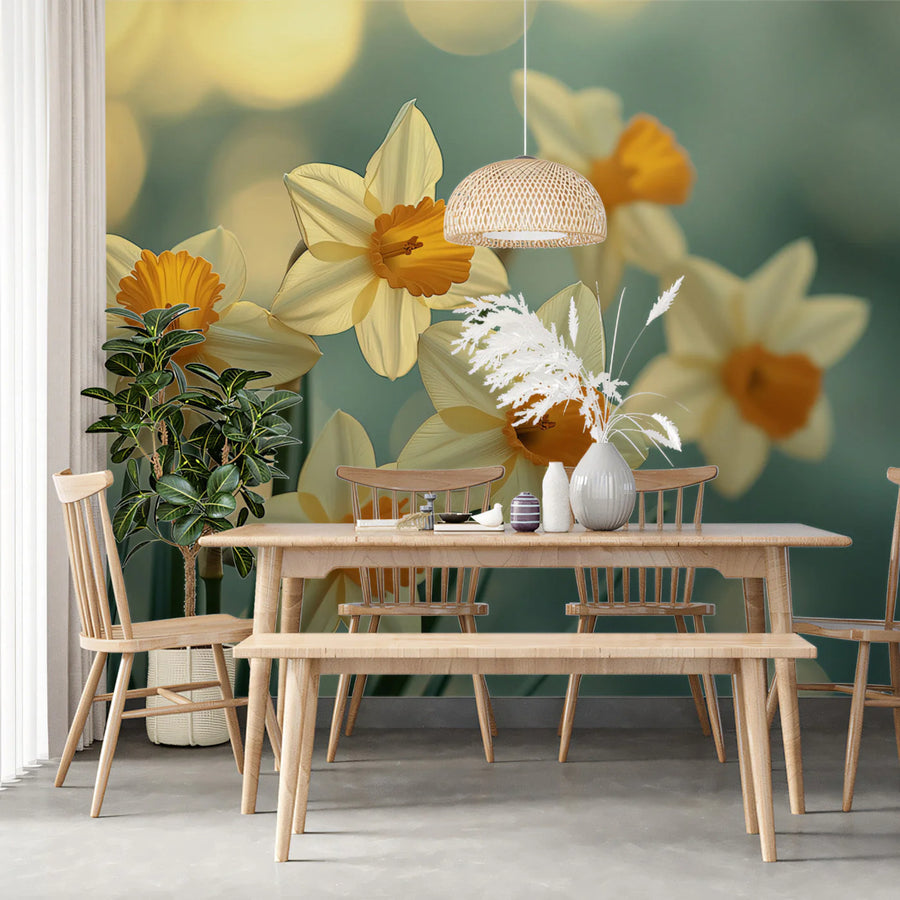 Daffodil Garden Mural Wallpaper — Soft Botanical Art Mural Wallpaper