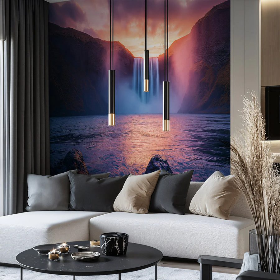 Twilight Waterfall Landscape Mural Wallpaper — Painterly Grandeur Mural Wallpaper