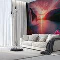 Sunset Waterfall Floral Mural Wallpaper — Vivid Nature Landscape Mural Wallpaper - pure wallpaper artwork
