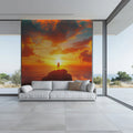 Solitary Coast Sunset Mural Wallpaper — Cinematic Horizon Decor Mural Wallpaper - pure wallpaper artwork