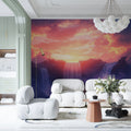 Sunset Waterfall Mural Wallpaper — Ethereal Landscape Mural Mural Wallpaper - pure wallpaper artwork