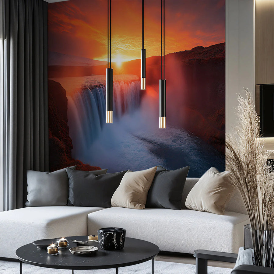 Golden Hour Waterfall Mural Wallpaper — Natural Landscapes Mural Wallpaper