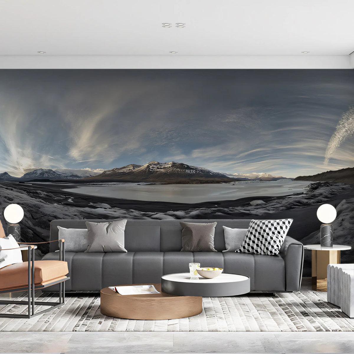 Glacial Mountain Lake Mural Wallpaper — Nordic Landscape Mural Wallpaper - pure wallpaper artwork