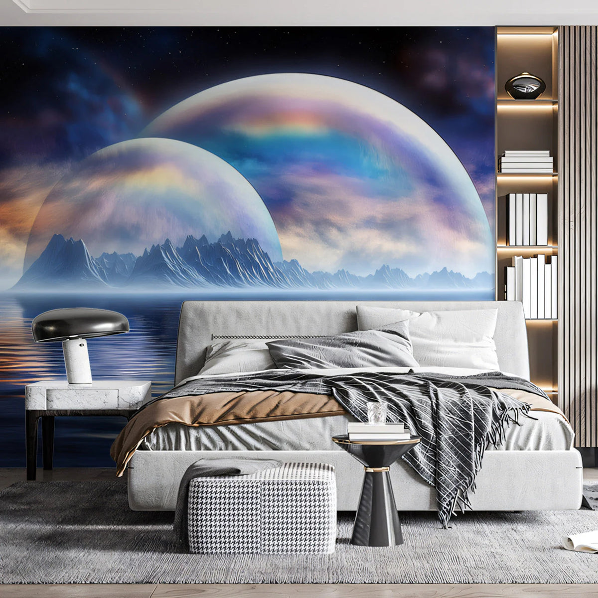 Celestial Horizon Mural Wallpaper — Dreamy Cosmic Landscape Mural Wallpaper - pure wallpaper artwork