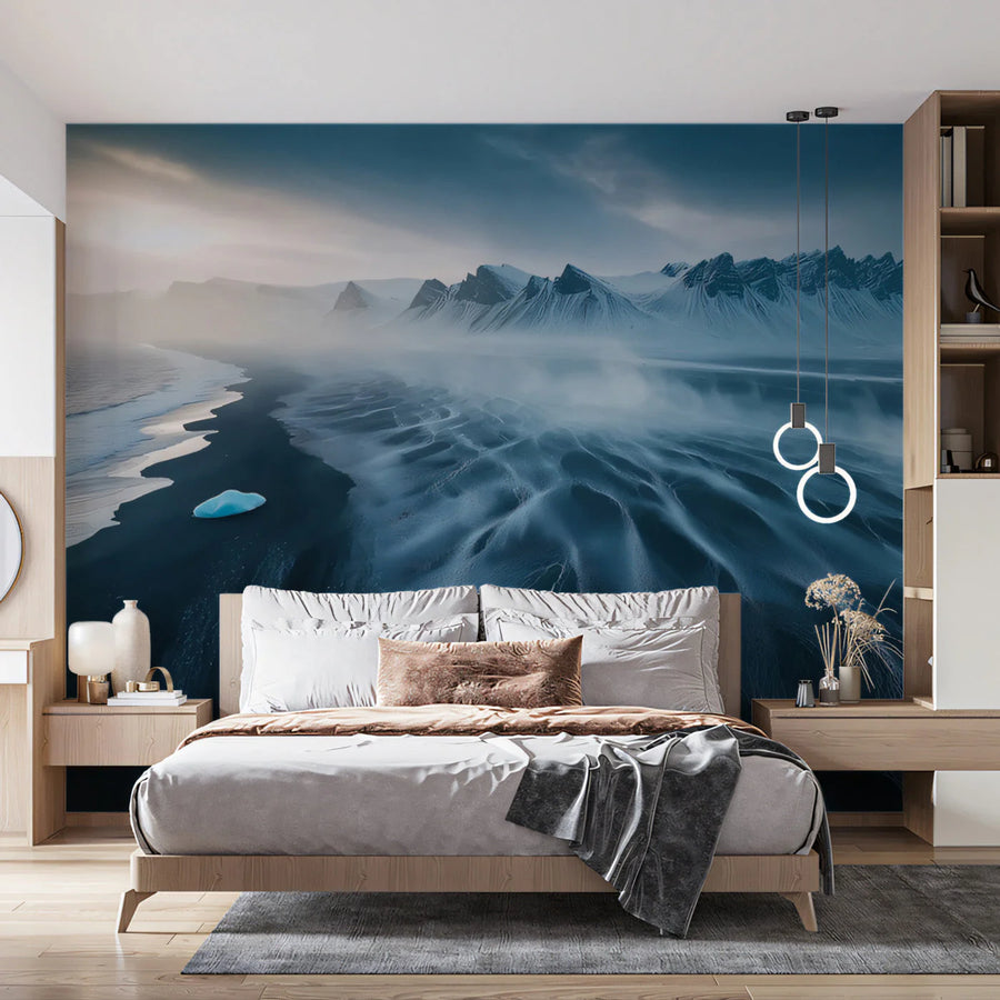 Arctic Black Sand Dunes Mural Wallpaper — Moody Coastal Landscape Mural Wallpaper
