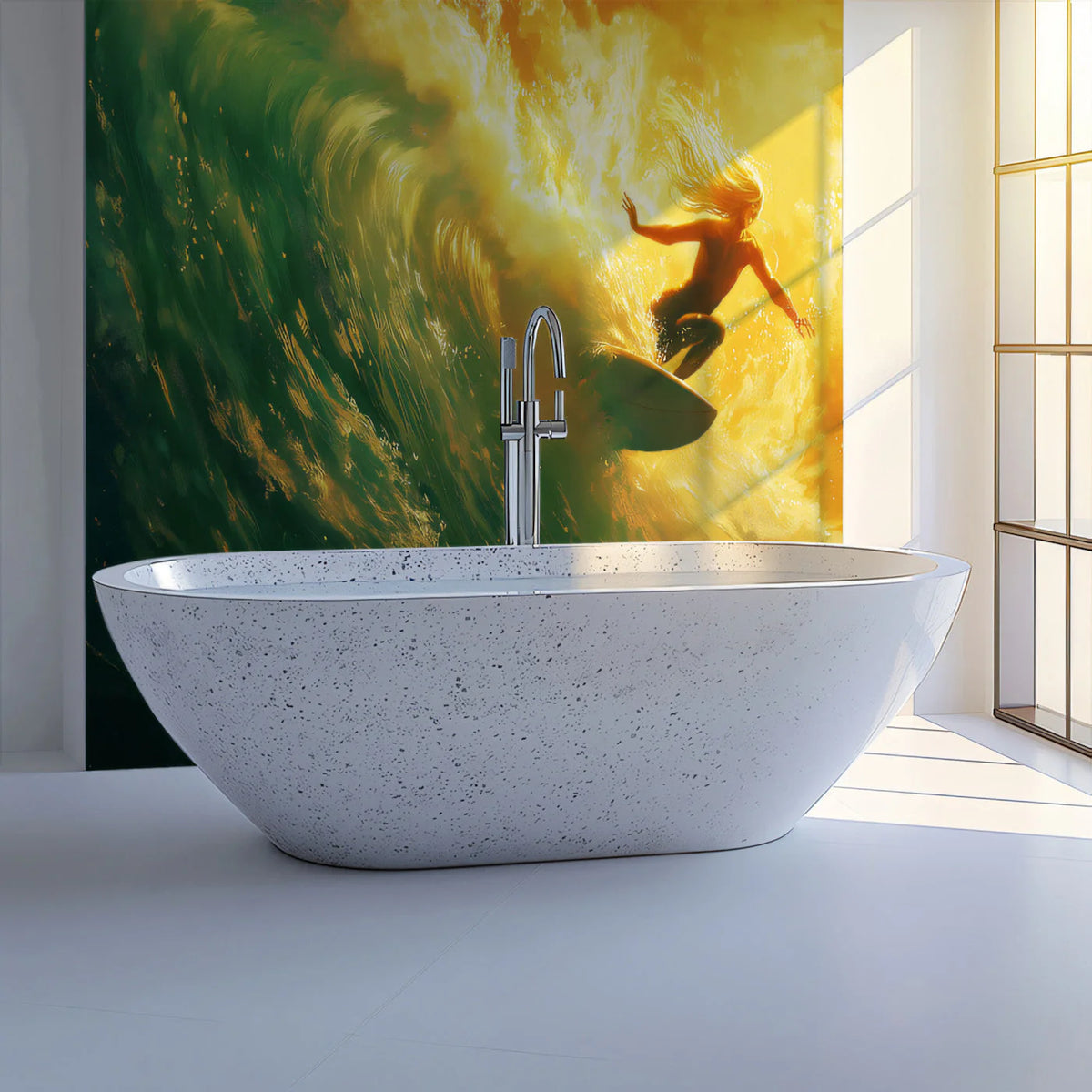 Golden Surf Wave Mural Wallpaper — Dynamic Artistic Ocean Scene Mural Wallpaper - pure wallpaper artwork