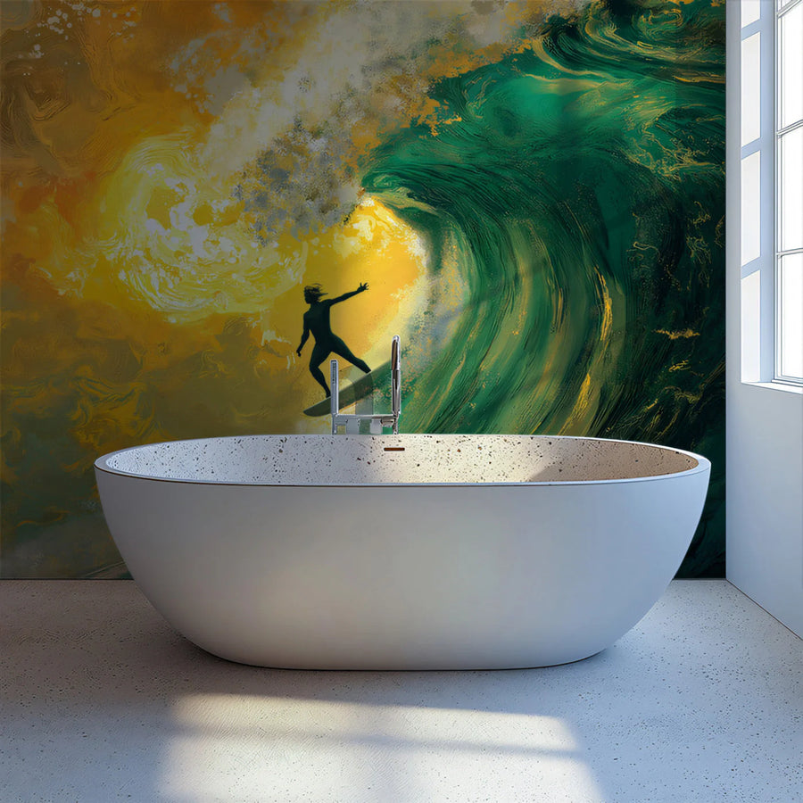 Golden Surf Wave Mural Wallpaper — Dynamic Artistic Wall Decor Mural Wallpaper