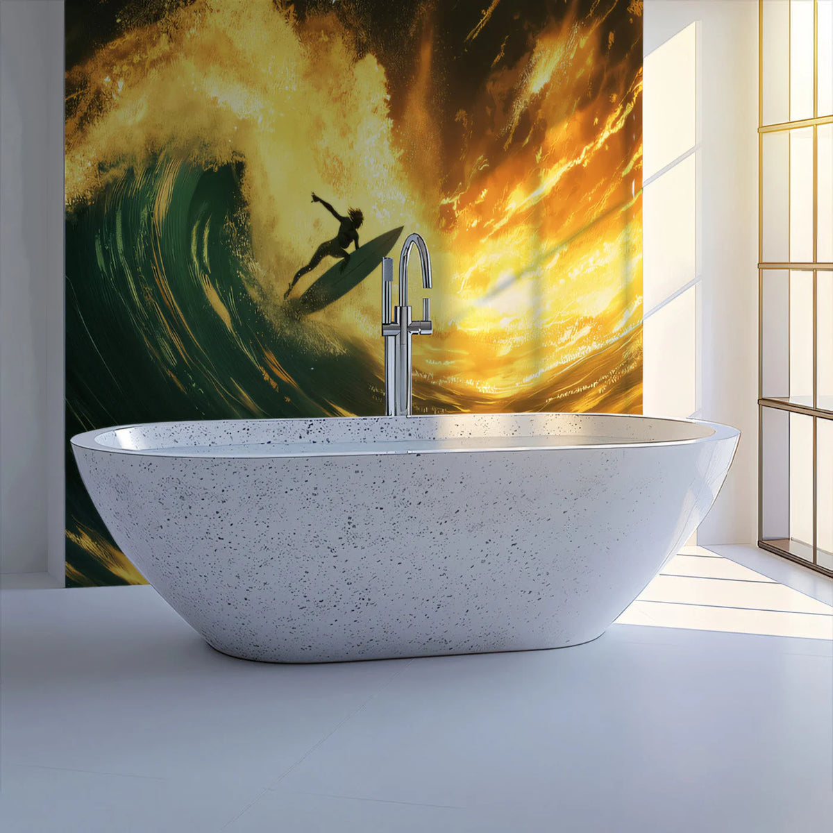 Golden Surfer Wave Mural Wallpaper — Dynamic Artistic Design Mural Wallpaper - pure wallpaper artwork