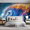 Cosmic Surf Wave Mural Wallpaper — Energetic Abstract Art Mural Wallpaper - pure wallpaper artwork