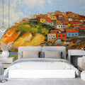 Mediterranean Coastal Village Mural Wallpaper — Oil Painting Style Mural Wallpaper - pure wallpaper artwork