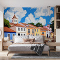 Mediterranean Coastal Village Mural Wallpaper — Oil Painting Style Mural Wallpaper - pure wallpaper artwork
