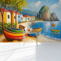 Mediterranean Harbor Oil Painting Mural Wallpaper - pure wallpaper artwork