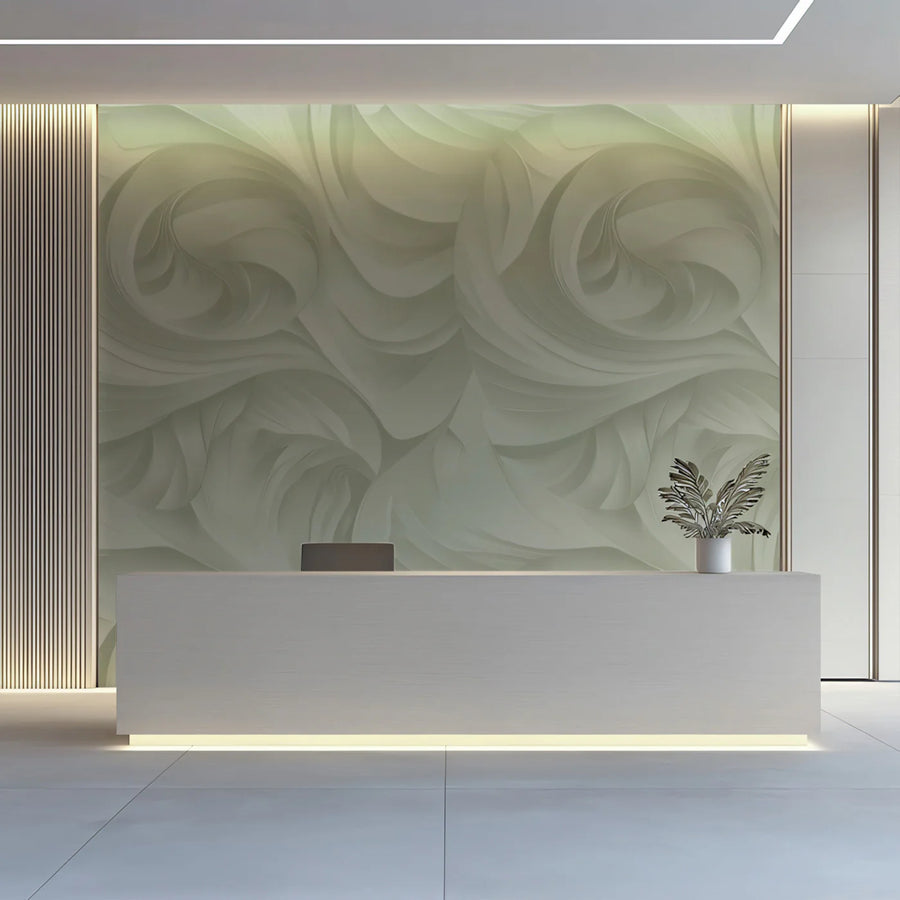 Sage Green Swirl Mural Wallpaper — Modern Abstract Texture Mural Wallpaper