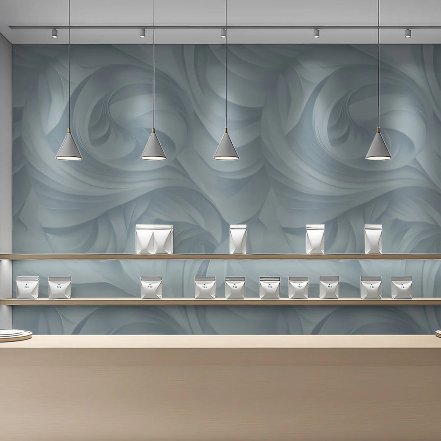 Fluid Swirl Mural Wallpaper — Minimalist Monochrome Blue Mural Wallpaper