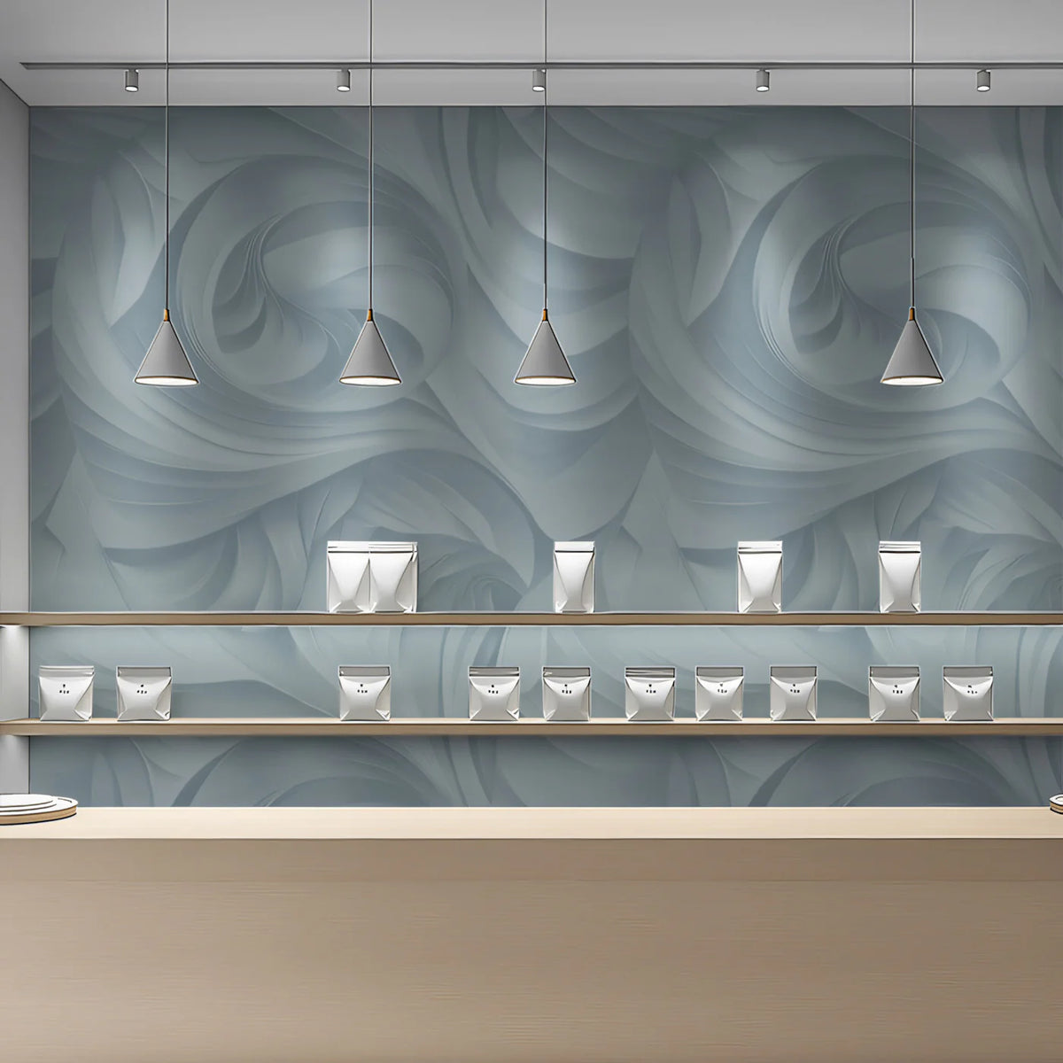 Fluid Swirl Mural Wallpaper — Minimalist Monochrome Blue Mural Wallpaper - pure wallpaper artwork