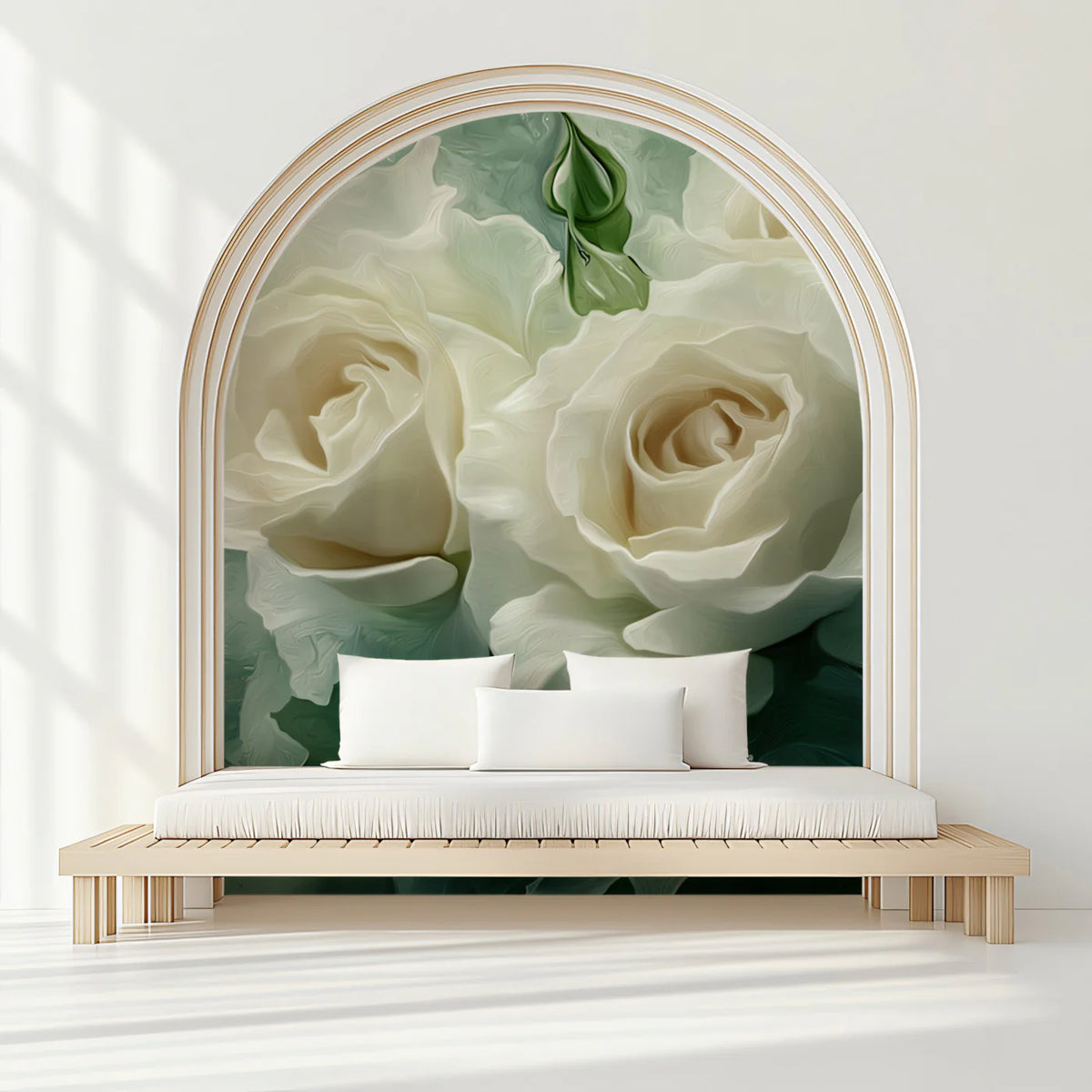 White Rose Oil Painting Mural Wallpaper — Artistic Floral Decor Mural Wallpaper - pure wallpaper artwork