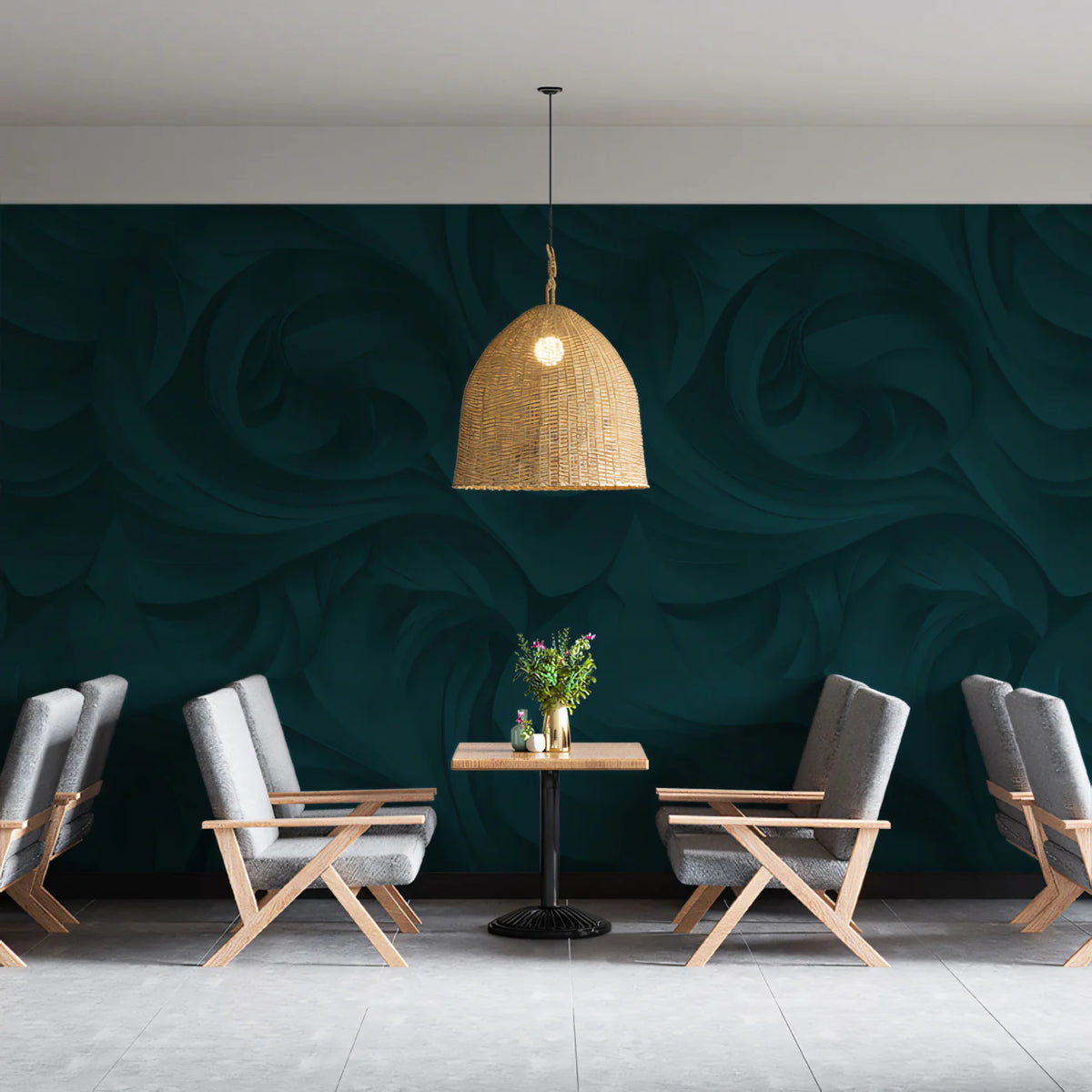 Deep Teal Swirls Mural Wallpaper — Modern Abstract Fluid Design Mural Wallpaper - pure wallpaper artwork