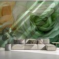 Ethereal Layered Floral Mural Wallpaper in Sage and Soft Ochre Mural Wallpaper - pure wallpaper artwork