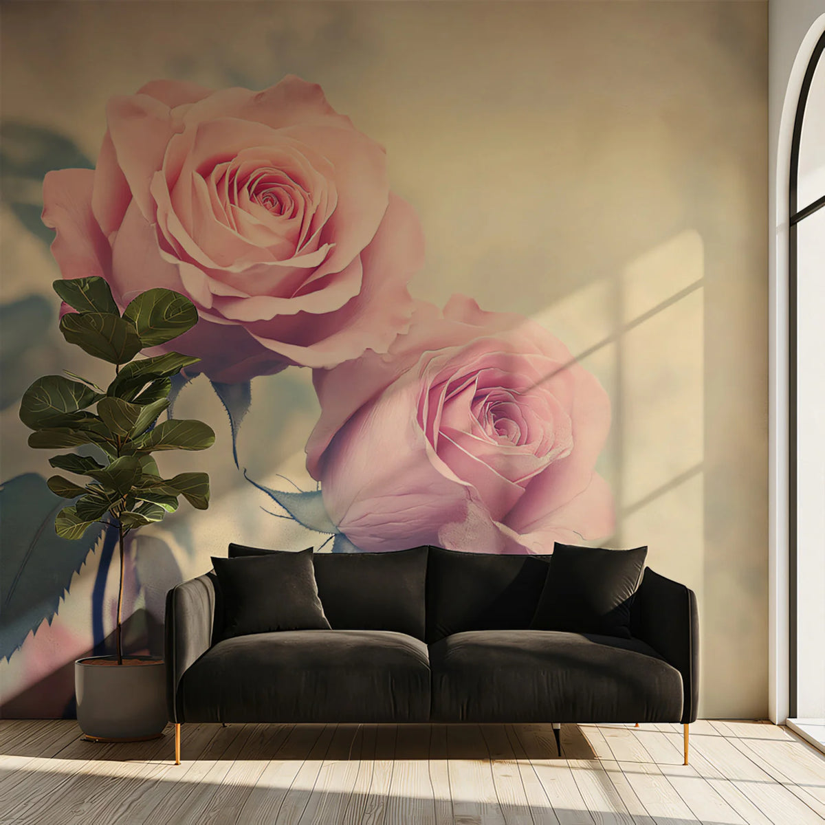 Vintage Rose Garden Mural Wallpaper — Romantic Pastel Botanical Mural Wallpaper - pure wallpaper artwork