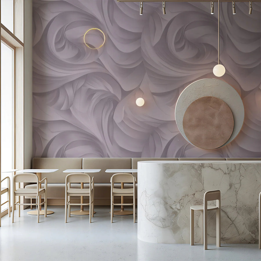 Abstract Swirl Mural Wallpaper in Pale Lilac — Soft Modern Style Mural Wallpaper