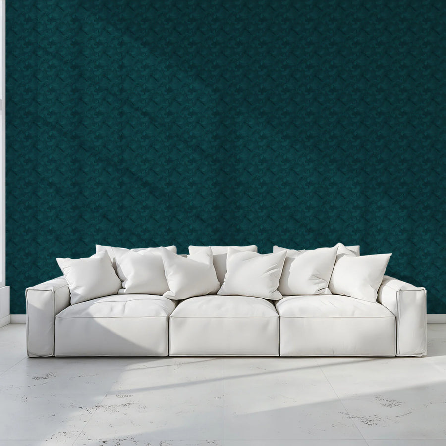 Deep Teal Woven Fabric Mural Wallpaper — Minimalist Texture Mural Wallpaper