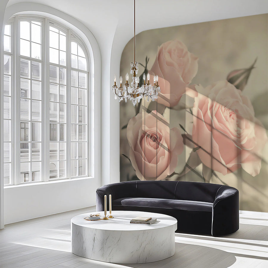 Soft Vintage Rose Mural Wallpaper in Warm Pastel Tones Mural Wallpaper