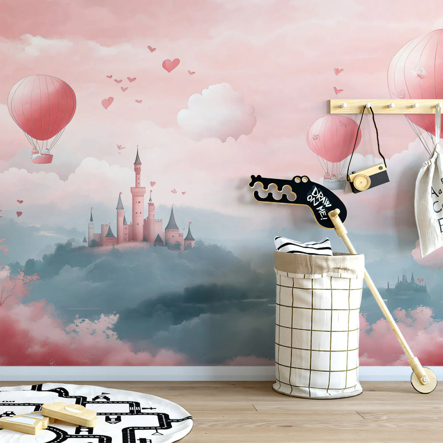 Floating Castle and Hot Air Balloons Mural Wallpaper