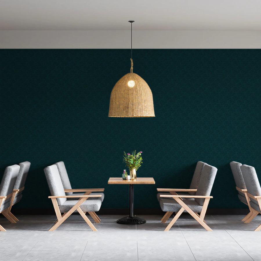 Deep Teal Damask Mural Wallpaper — Subtle Ornate Pattern Mural Wallpaper