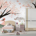 Blush Cherry Blossom Woodland Mural Wallpaper — Whimsical Fairy Scene Mural Wallpaper - pure wallpaper artwork