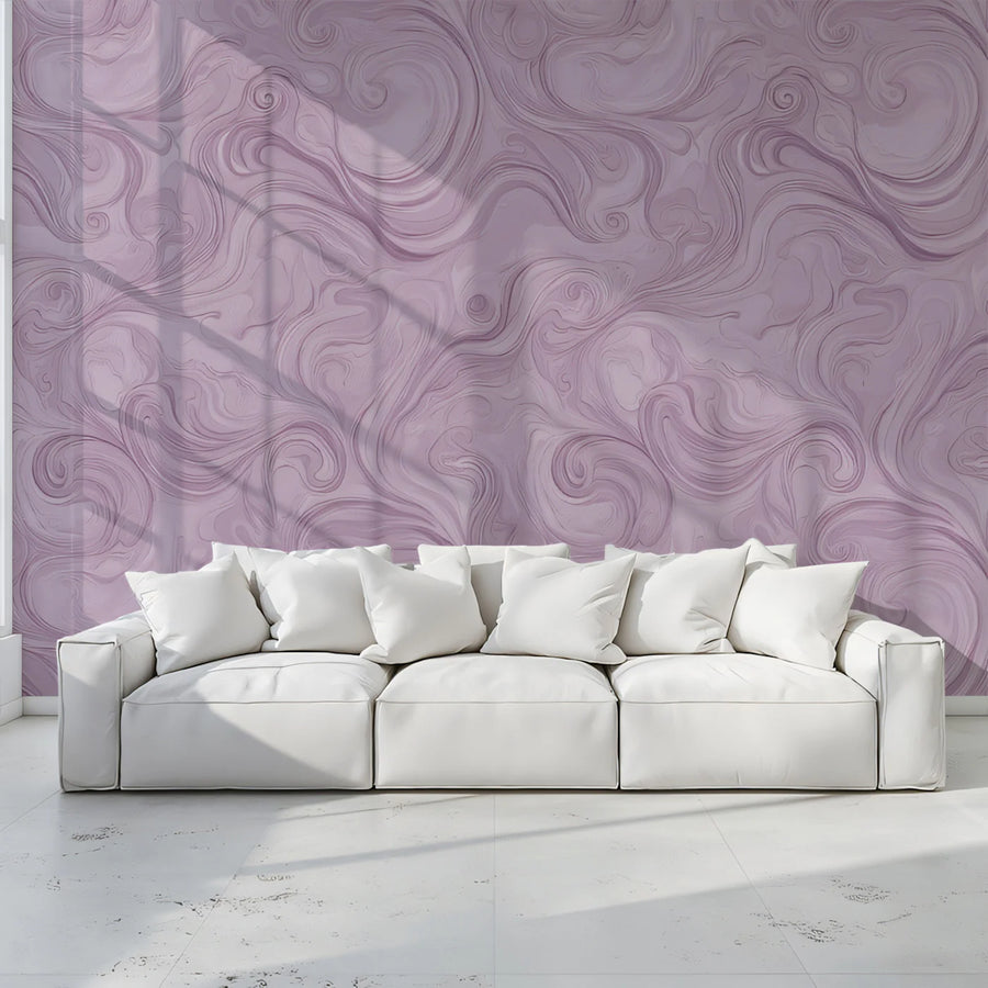 Lilac Swirl Marble Mural Wallpaper — Soft Fluid Abstract Mural Wallpaper