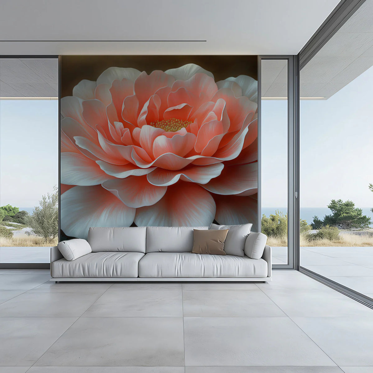 Large Peony Bloom Mural Wallpaper — Warm Romantic Floral Art Mural Wallpaper - pure wallpaper artwork
