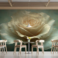 Cream Rose Botanical Mural Wallpaper — Vintage Oil Painting Style Mural Wallpaper - pure wallpaper artwork