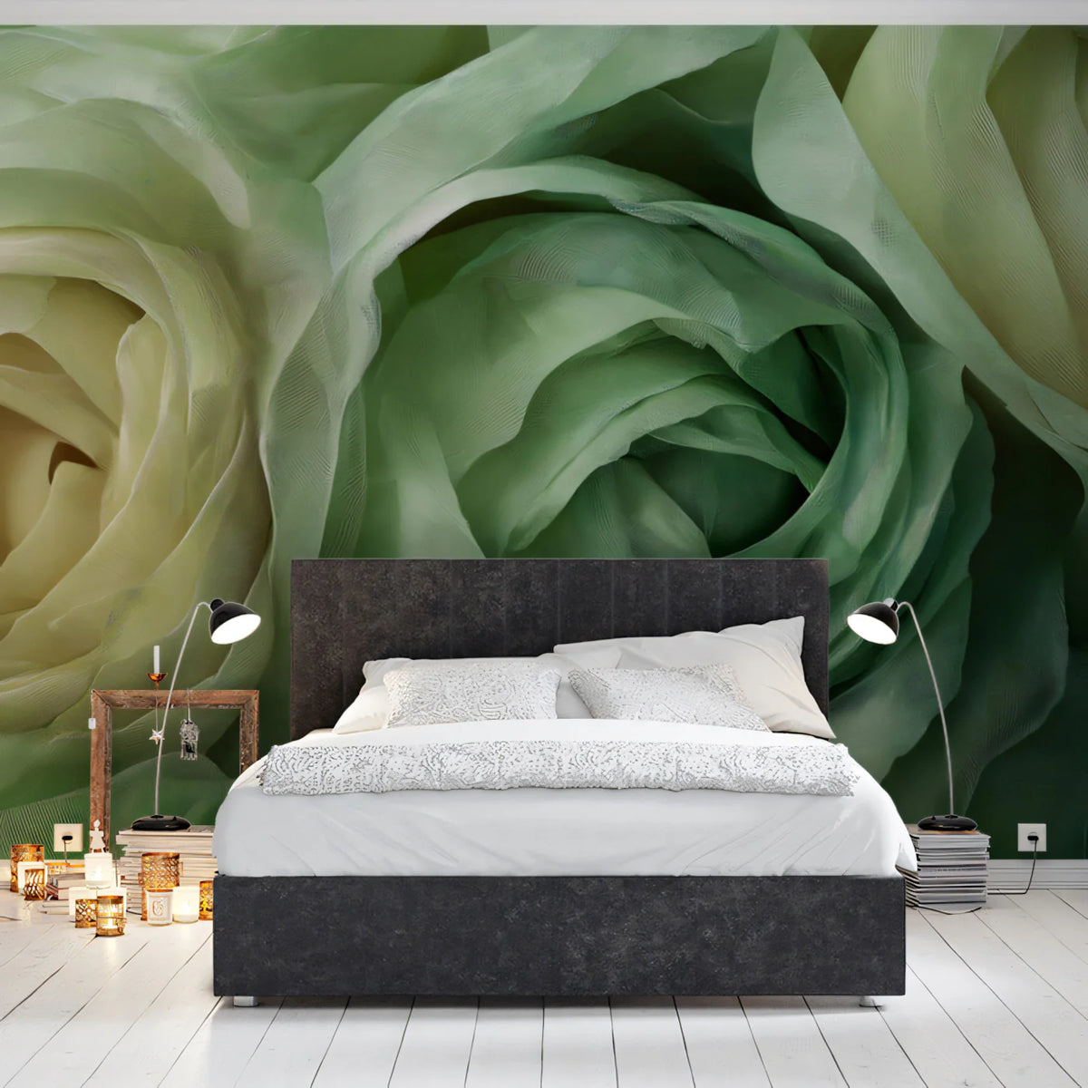 Macro Mint Rose Petal Mural Wallpaper — Soft Floral Art Mural Wallpaper - pure wallpaper artwork