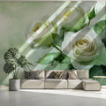 White Rose Botanical Mural Wallpaper — Impressionistic Floral Art Mural Wallpaper - pure wallpaper artwork