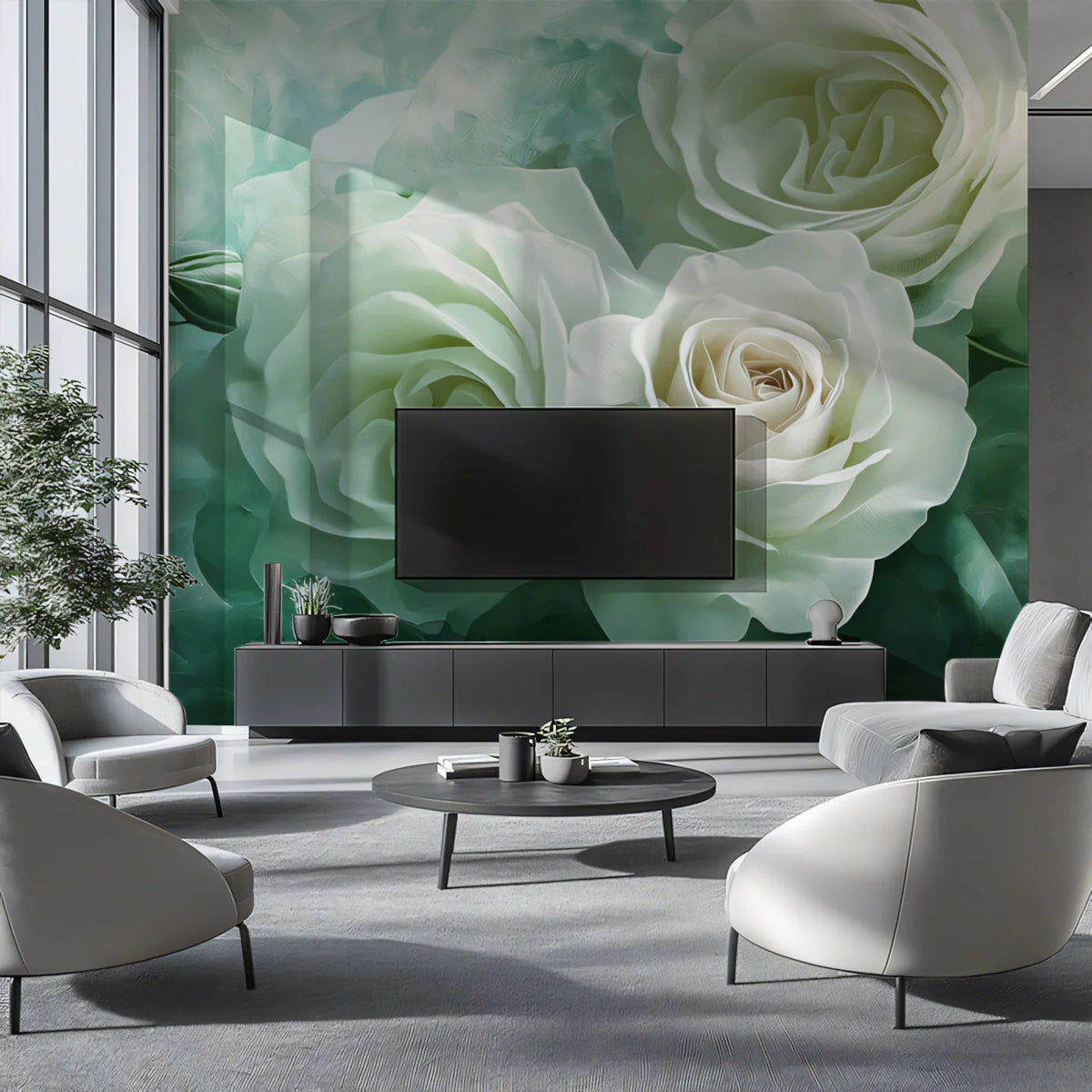 Ethereal White Rose Garden Mural Wallpaper - pure wallpaper artwork