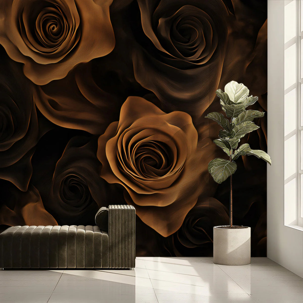 Gilded Rose Floral Mural Wallpaper — Moody Botanical Art Mural Wallpaper - pure wallpaper artwork