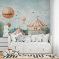 Hot Air Balloon Carnival Mural Wallpaper — Whimsical Kids Scene Mural Wallpaper - pure wallpaper artwork