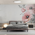Minimalist Pink Peony Mural Wallpaper — Elegant Sketch Illustration Mural Wallpaper - pure wallpaper artwork