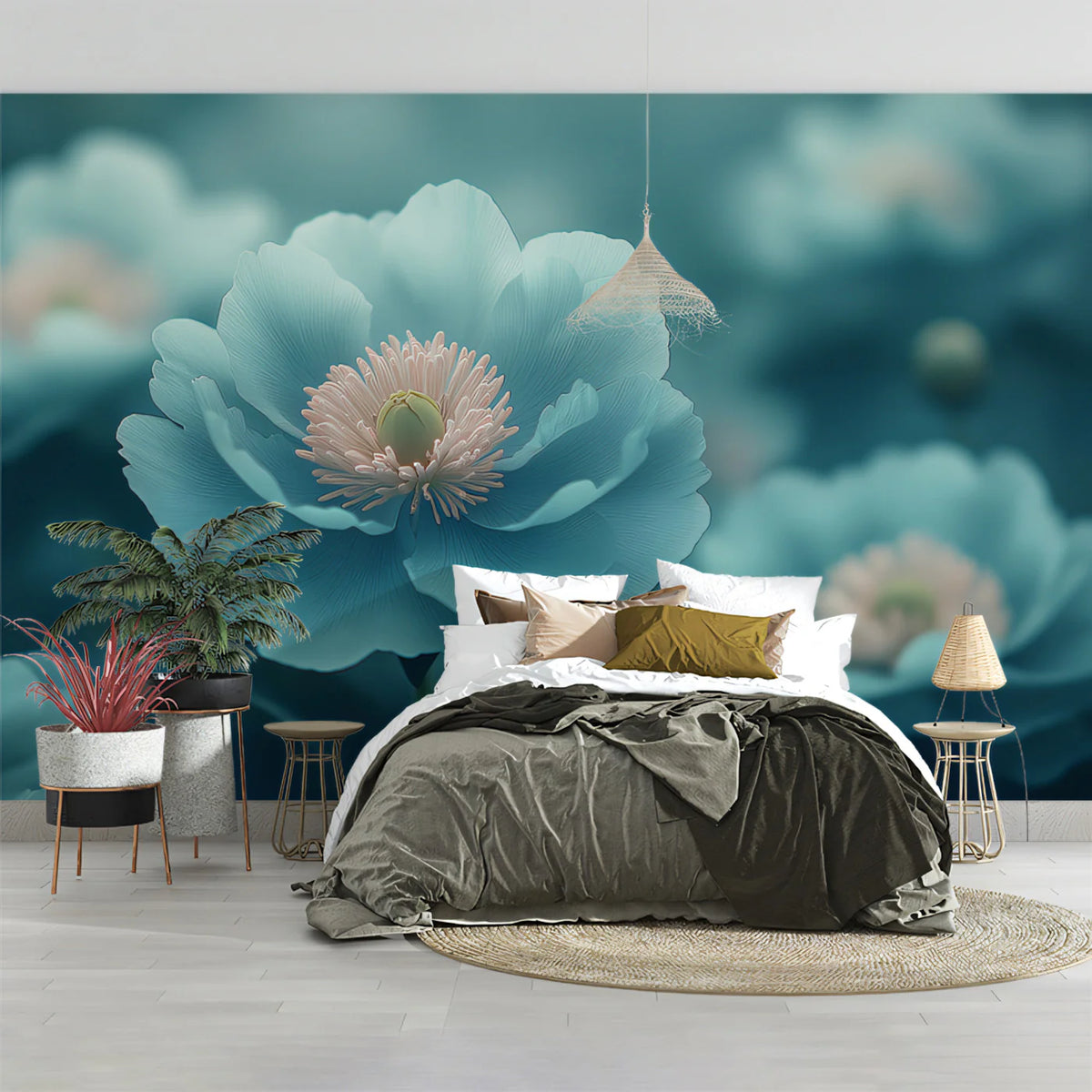 Soft Blue Peony Floral Mural Wallpaper — Impressionistic Style Mural Wallpaper - pure wallpaper artwork