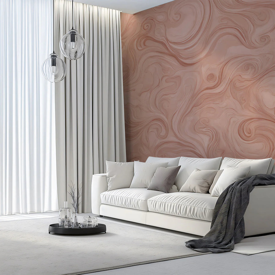 Blush Marble Swirl Mural Wallpaper — Soft Abstract Pattern Mural Wallpaper