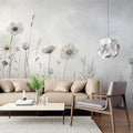 Wildflower Meadow Mural Wallpaper — Soft Neutral Vintage Illustration Mural Wallpaper - pure wallpaper artwork