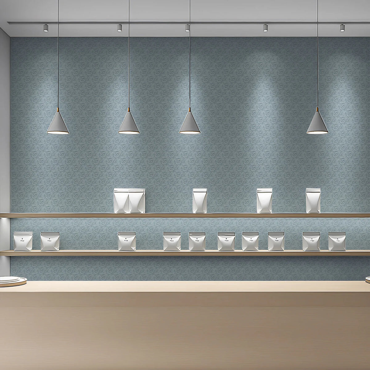 Minimalist Damask Mural Wallpaper — Soft Blue Geometric Pattern Mural Wallpaper - pure wallpaper artwork